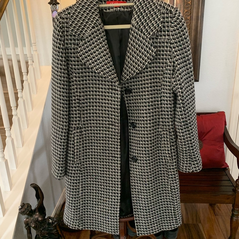 Houndstooth Wool Coat - Large